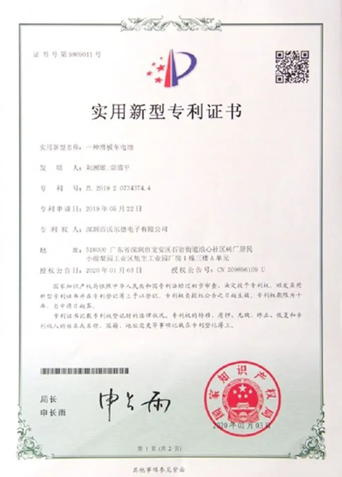 utility model patent certificate